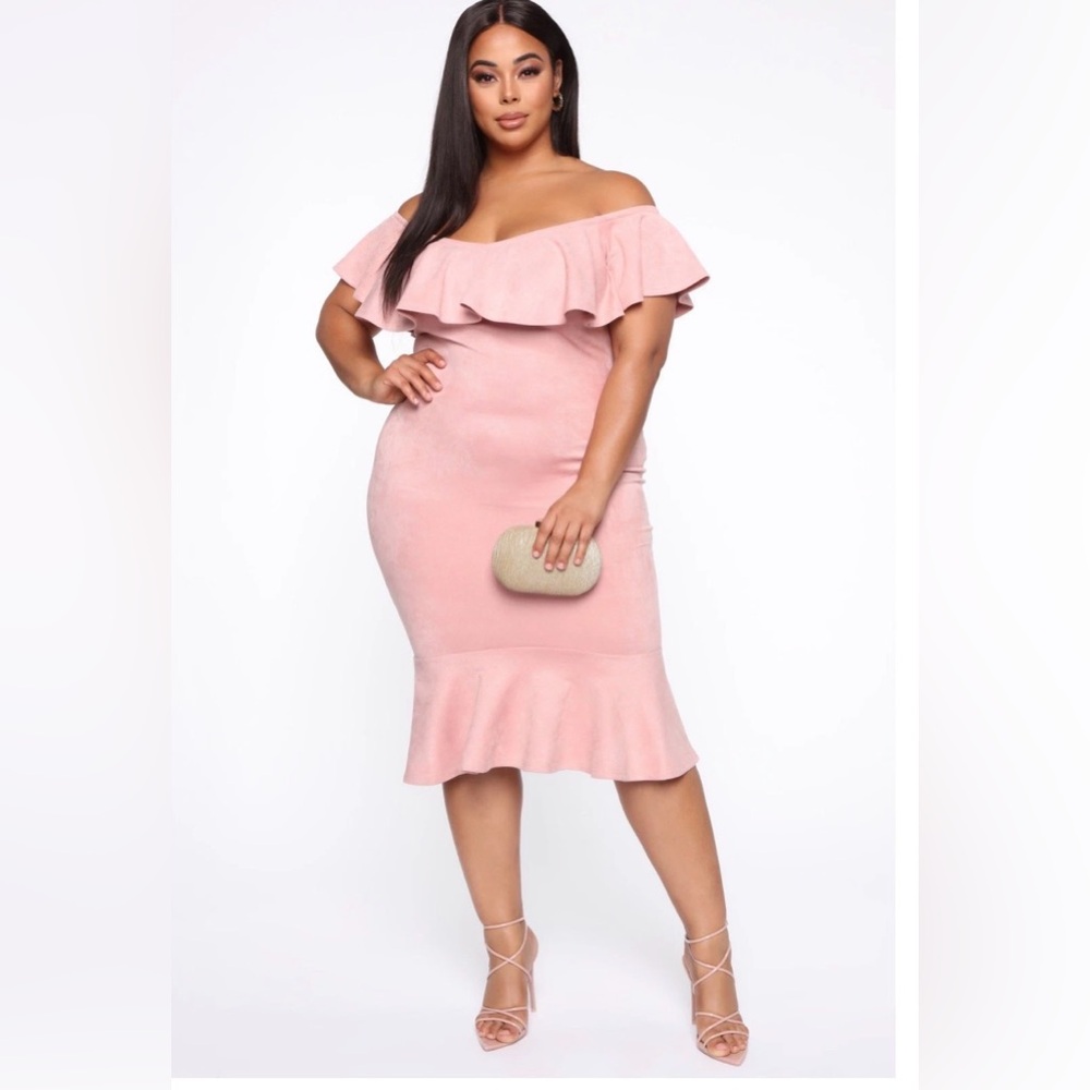 Fashion Nova Alina faux suede dusty pink Off-Shoulder Mermaid Dress plus 3X